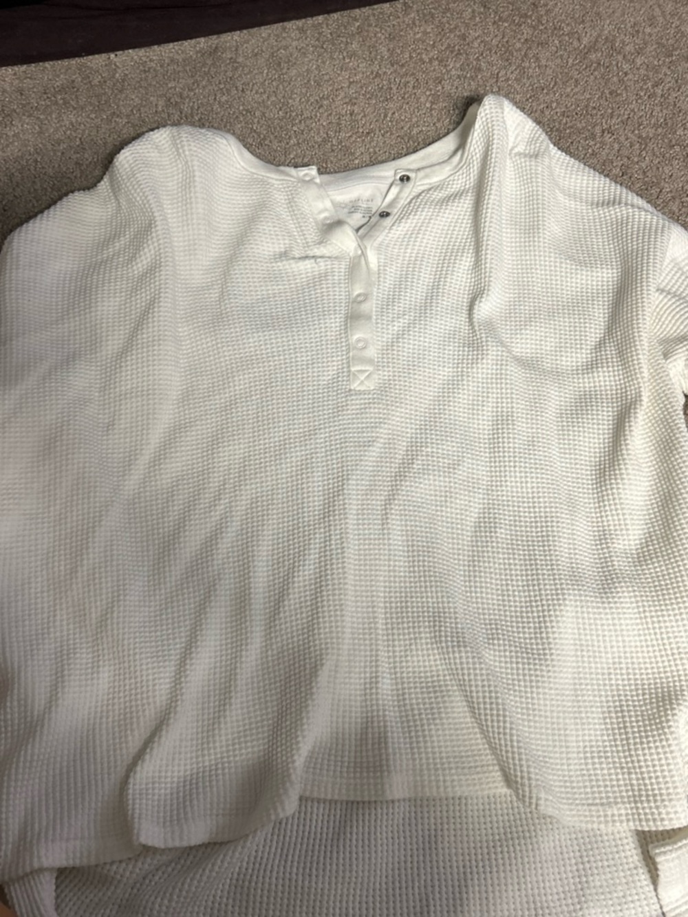 aerie White Waffle-Knit Long Sleeve Henley